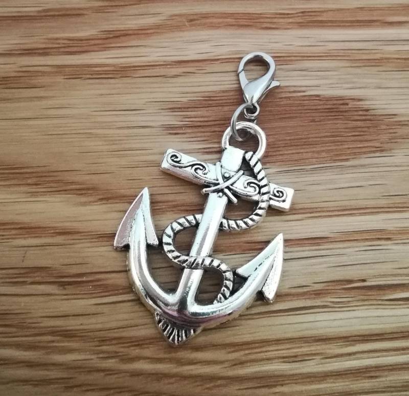 1 Großer Schmuckanhänger Anker, Mit Karabinerhaken, Antik-Silberfarben von Trachtenladerl