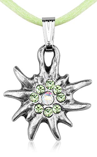 Kinder Trachten Halskette mit Edelweiß Hellgrün - Süßer Schmuck für Mädchen zu Dirndl und Kleidern von Trachtenland