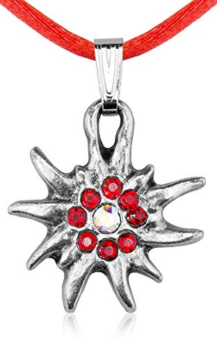 Kinder Trachten Halskette mit Edelweiß Rot - Süßer Schmuck für Mädchen zu Dirndl und Kleidern von Trachtenland