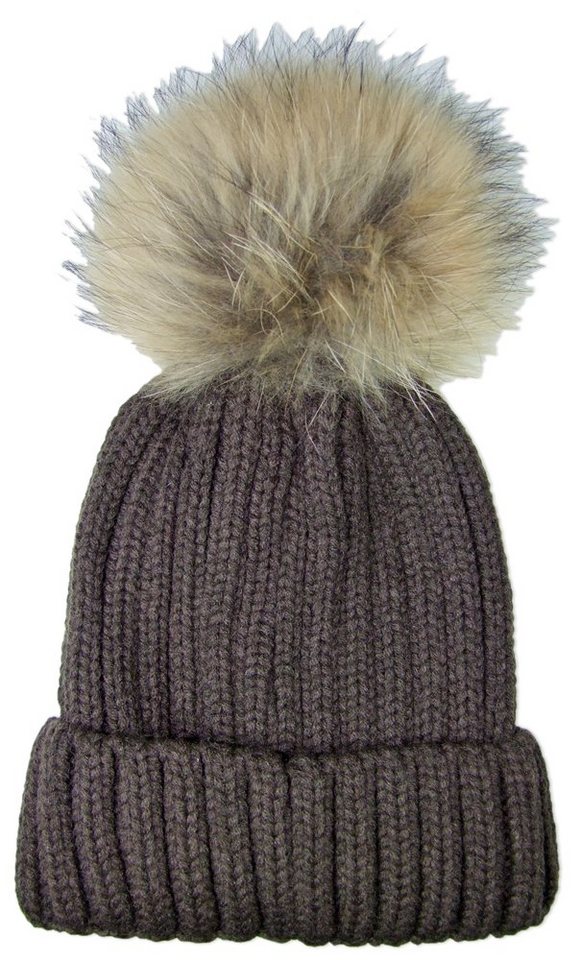 Trachtenland Strickmütze Damen Winter Mütze mit Fellbommel - Grobstrick Umschlag (1-St) Enthält nichttextile Teile tierischen Ursprungs von Trachtenland
