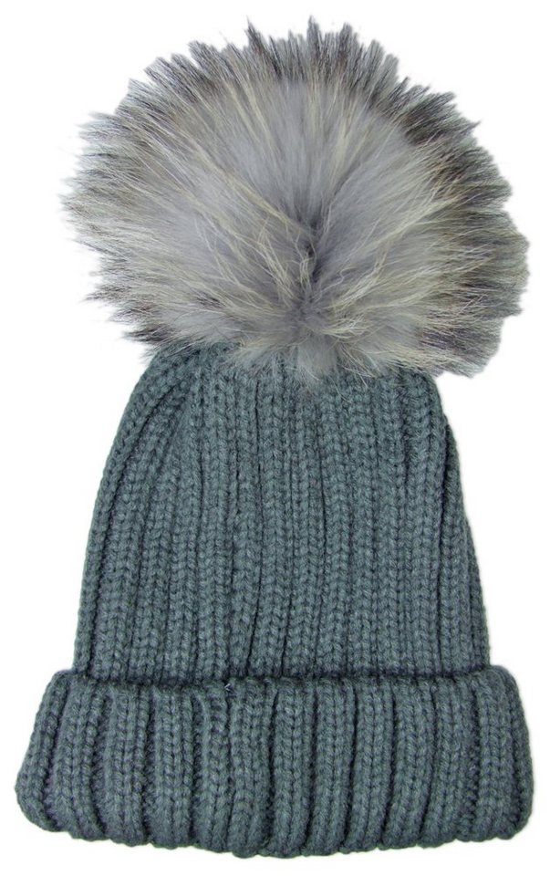 Trachtenland Strickmütze Damen Winter Mütze mit Fellbommel - Grobstrick Umschlag (1-St) Enthält nichttextile Teile tierischen Ursprungs von Trachtenland