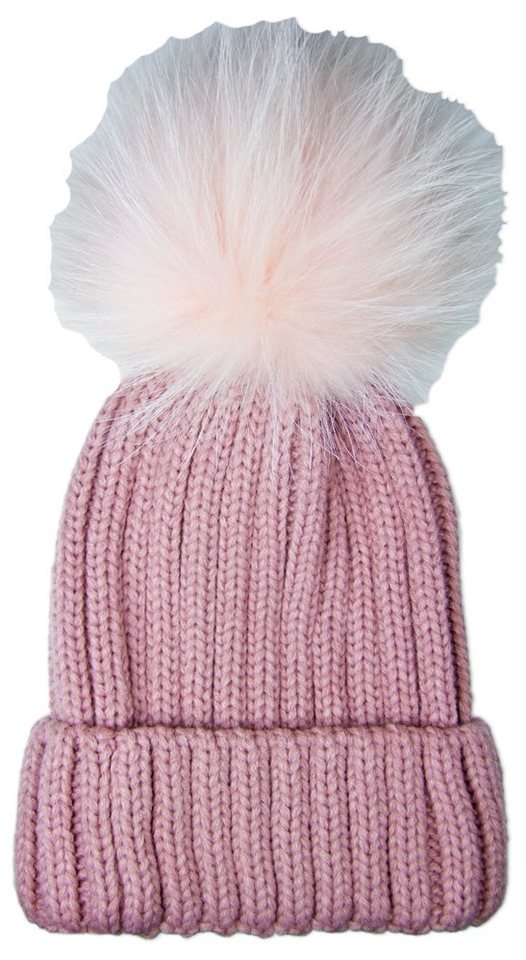 Trachtenland Strickmütze Damen Winter Mütze mit Fellbommel - Grobstrick Umschlag (1-St) Enthält nichttextile Teile tierischen Ursprungs von Trachtenland