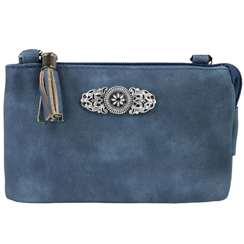 Trachtenland Damen Trachten Handtasche Sofia – Dirndl Umhängetasche aus Lederimitat mit Applikation & Troddel in Pastellfarben oder Schwarz (Dunkelblau, ca. 18 x 12 x 8 cm) von Trachtenland