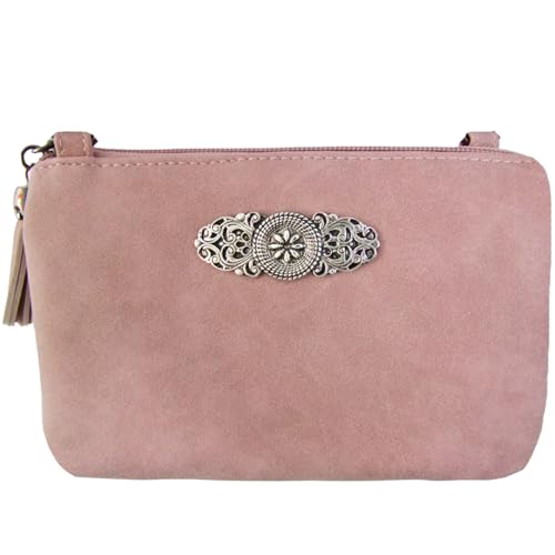 Trachtenland Damen Trachten Handtasche Sofia – Dirndl Umhängetasche aus Lederimitat mit Applikation & Troddel in Pastellfarben oder Schwarz (Rosa, ca. 18 x 12 x 8 cm) von Trachtenland