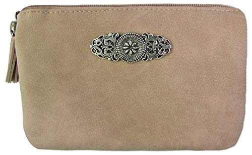 Trachtenland Damen Trachten Handtasche Sofia – Dirndl Umhängetasche aus Lederimitat mit Applikation & Troddel in Pastellfarben oder Schwarz (Taupe, ca. 18 x 12 x 8 cm) von Trachtenland
