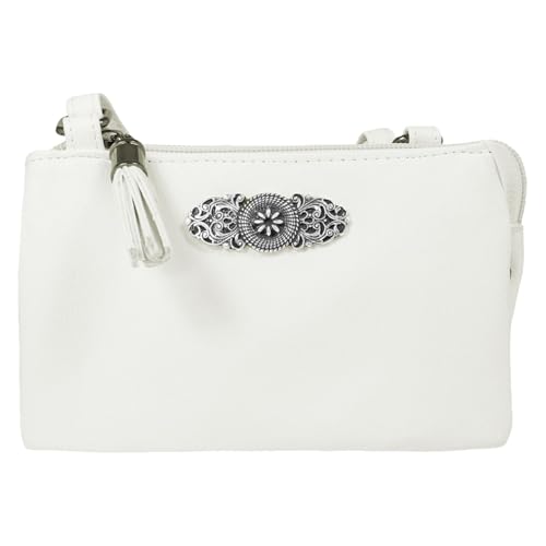 Trachtenland Damen Trachten Handtasche Sofia – Dirndl Umhängetasche aus Lederimitat mit Applikation & Troddel in Pastellfarben oder Schwarz (Weiß, ca. 18 x 12 x 8 cm) von Trachtenland