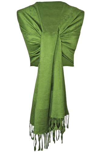 Trachtenland Dirndltuch Stola - Eleganter Schal mit floralem Muster - Trachtentuch zu Dirndl und Lederhose (Olivgrün, ca. 185 x 70 cm) von Trachtenland