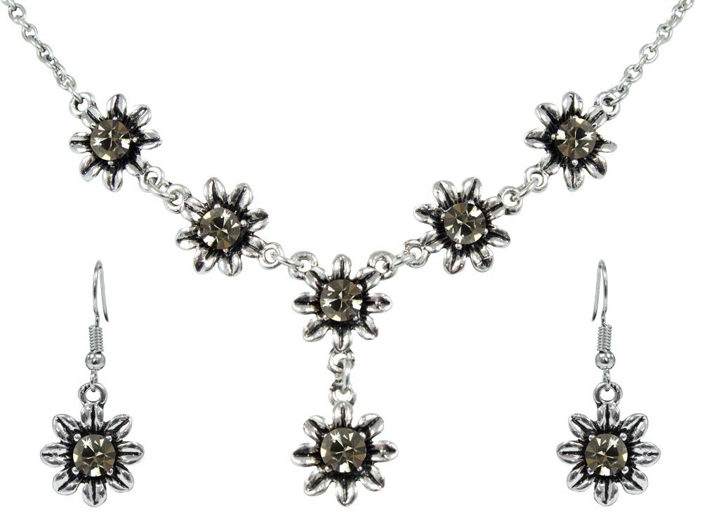 Trachtenland Kette mit Anhänger Blumen Collier mit Ohrhängern - Black Diamond von Trachtenland