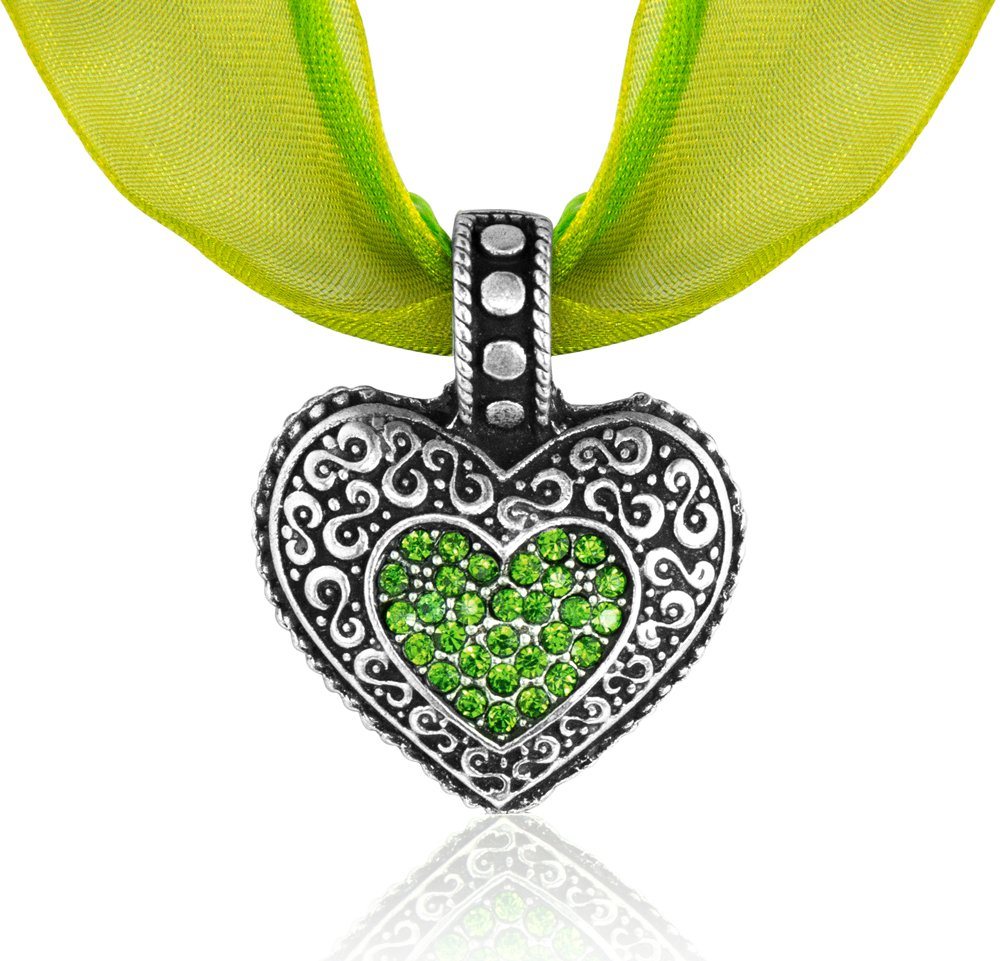 Trachtenland Kette mit Anhänger Halskette Ornament Herz mit Kristallen von Swarovs von Trachtenland
