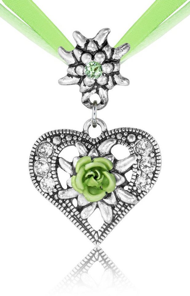 Trachtenland Kette mit Anhänger Herz Trachten Halskette mit Rose und Edelweiß, He von Trachtenland