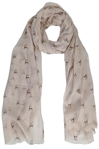 Trachtenland - Trachten Schal kariert mit Hirschmotiv - Schönes Halstuch zu Dirndl und Lederhose (Beige, Maße: ca. 185 x 70 cm) von Trachtenland