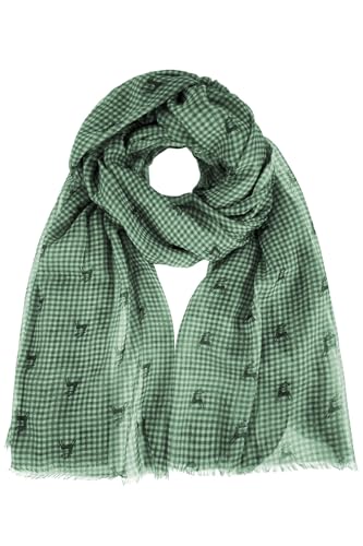 Trachtenland - Trachten Schal kariert mit Hirschmotiv - Schönes Halstuch zu Dirndl und Lederhose (Dunkelgrün, Maße: ca. 185 x 70 cm) von Trachtenland