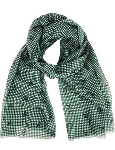 Trachtenland - Trachten Schal kariert mit Hirschmotiv - Schönes Halstuch zu Dirndl und Lederhose (Olivgrün, Maße: ca. 185 x 70 cm) von Trachtenland