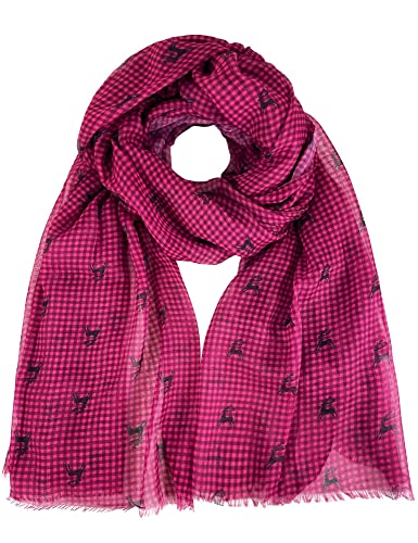 Trachtenland - Trachten Schal kariert mit Hirschmotiv - Schönes Halstuch zu Dirndl und Lederhose (Pink, Maße: ca. 185 x 70 cm) von Trachtenland