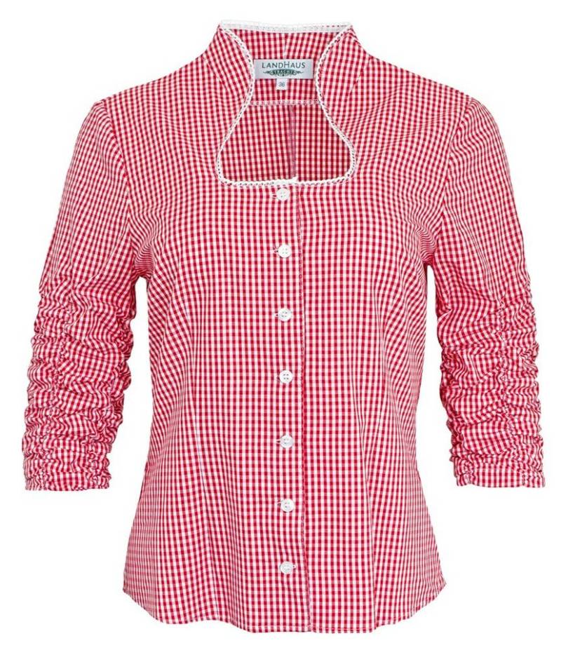 Trachtenmode Hiebaum Trachtenbluse Damen Langarm Bluse 'Nora', Rot von Trachtenmode Hiebaum