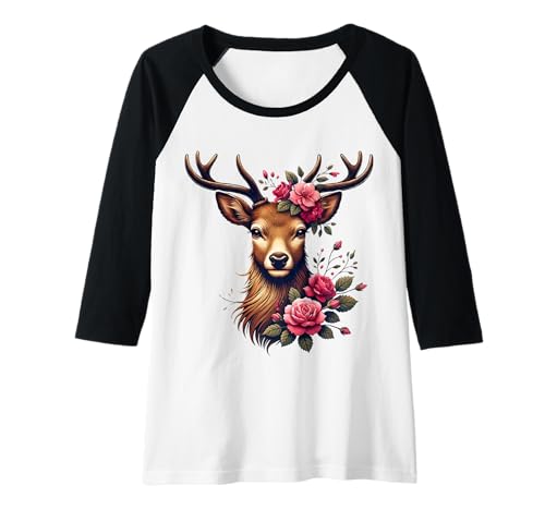 Damen Hirsch T-Shirt Damen Trachtenshirt Dirndl Shirt Trachten Raglan Damen Hirsch T-Shirt Damen Trachtenshirt Dirndl Shirt Trachten Raglan von Trachtenshirt Damen mit Hirsch