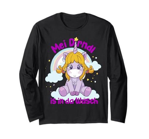 Einhorn MEI Dirndl is in da Wäsch Volksfest Trachten Langarmshirt von Trachtenshirt Kostüm Mädchen süsses Design