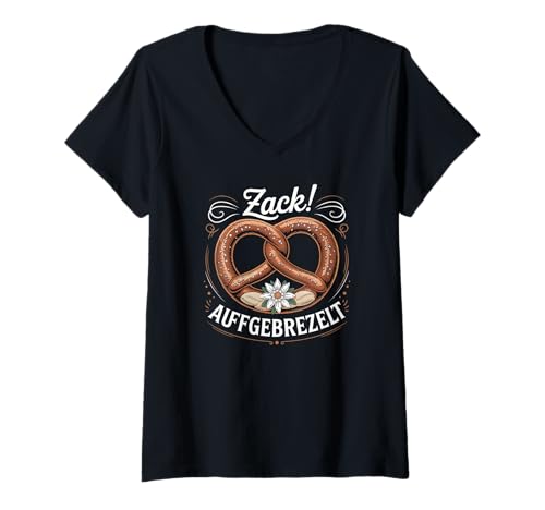 Damen Zack Aufgebrezelt Trachtenhemd Trachten Dirndl Ersatz Damen T-Shirt mit V-Ausschnitt Damen Zack Aufgebrezelt Trachtenhemd Trachten Dirndl Ersatz Damen T-Shirt mit V-Ausschnitt von Trachtenshirt Madl Kostüm Ersatz Dirndl Bretzel