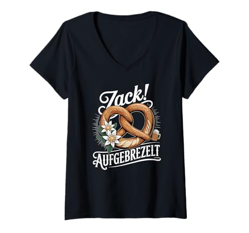 Damen Zack Aufgebrezelt Trachtenhemd Trachten Dirndl Ersatz Damen T-Shirt mit V-Ausschnitt Damen Zack Aufgebrezelt Trachtenhemd Trachten Dirndl Ersatz Damen T-Shirt mit V-Ausschnitt von Trachtenshirt Madl Kostüm Ersatz Dirndl Bretzel