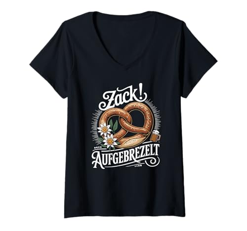Damen Zack Aufgebrezelt Trachtenhemd Trachten Dirndl Ersatz Damen T-Shirt mit V-Ausschnitt von Trachtenshirt Madl Kostüm Ersatz Dirndl Bretzel