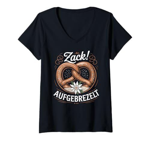 Damen Zack Aufgebrezelt Trachtenhemd Trachten Dirndl Ersatz Damen T-Shirt mit V-Ausschnitt Damen Zack Aufgebrezelt Trachtenhemd Trachten Dirndl Ersatz Damen T-Shirt mit V-Ausschnitt von Trachtenshirt Madl Kostüm Ersatz Dirndl Bretzel