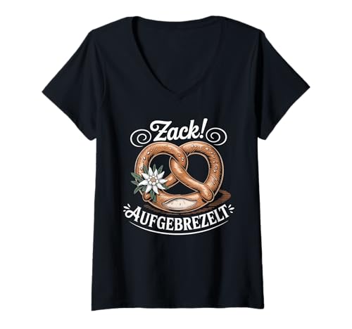 Damen Zack Aufgebrezelt Trachtenhemd Trachten Dirndl Ersatz Damen T-Shirt mit V-Ausschnitt Damen Zack Aufgebrezelt Trachtenhemd Trachten Dirndl Ersatz Damen T-Shirt mit V-Ausschnitt von Trachtenshirt Madl Kostüm Ersatz Dirndl Bretzel
