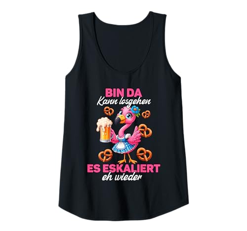 Damen Bin Da Kann Losgehen Es Escaliert Eh Flamingo Bierfest Tank Top von Trachtenshirts Dirndl Ersatz Sprüche Volksfest
