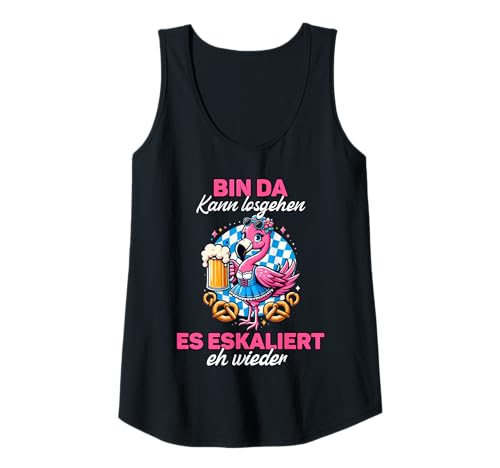 Damen Bin Da Kann Losgehen Es Escaliert Eh Flamingo Bierfest Tank Top von Trachtenshirts Dirndl Ersatz Sprüche Volksfest