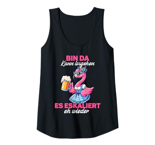 Damen Bin Da Kann Losgehen Es Escaliert Eh Flamingo Bierfest Tank Top von Trachtenshirts Dirndl Ersatz Sprüche Volksfest
