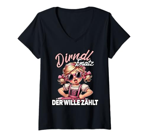 Damen Lustiges Damen Trachtenshirt Dirndl Ersatz Party Outfit T-Shirt mit V-Ausschnitt von Trachtenshirts Dirndl Ersatz Sprüche Volksfest