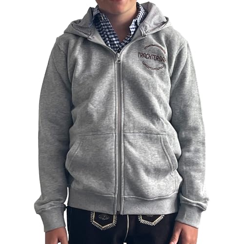 Trachten-Jacke Kinder Jungen Mädchen Sweatjacke Hellgrau, Gr. 158 von Trachterbahn