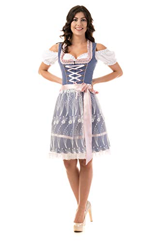 Dirndl Trachtenkleid Damen Nicole IN BLAU/ROSA 3.TLG 44 von Trachtl.de