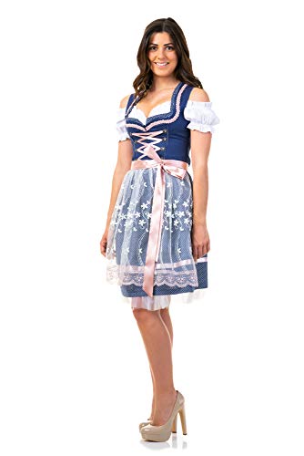 Dirndl Trachtenkleid Damen Sarah IN BLAU 3.TLG 44 von Trachtl.de