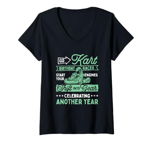 Damen Lustiges Go Kart Geburtstag Autorennen Kinder Geburtstag Party T-Shirt mit V-Ausschnitt Damen Lustiges Go Kart Geburtstag Autorennen Kinder Geburtstag Party T-Shirt mit V-Ausschnitt von Track Day Birthday Go Kart Design Funny Racer