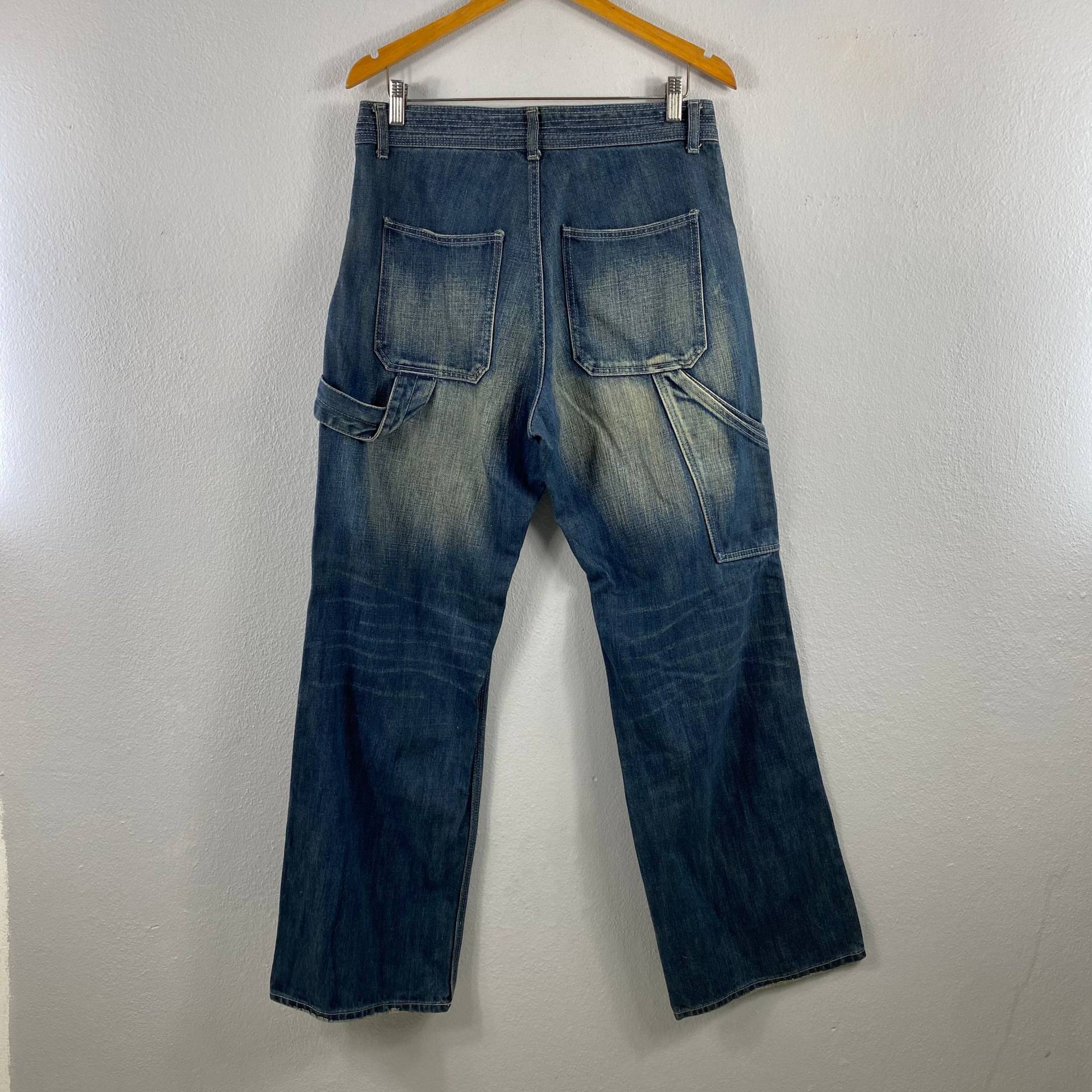 Global Work Japan-Stil, Verblasste Carpenter-Jeans, Gerader Schnitt, Streetwear, Freizeit-Outfit, Arbeitskleidung, Vintage-Design, Denim-Hose, Blau von Tracstore