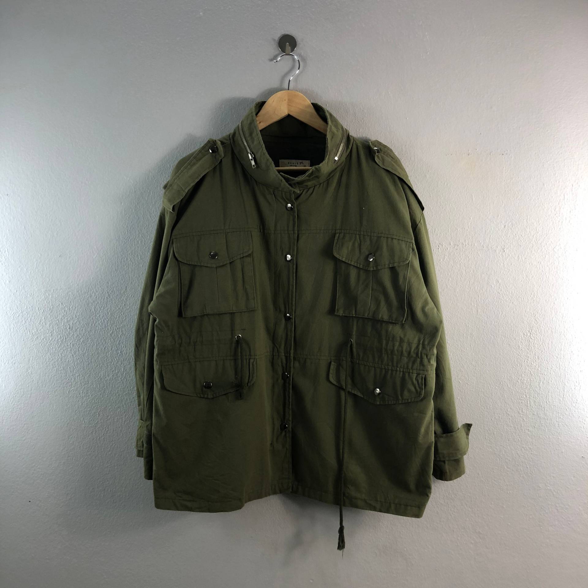 Scale Multipocket Army Design Casual M65 Style Military Utility Oversized Field Hoddie 1990Er Parka Bombers Windjacke Grün Medium von Tracstore