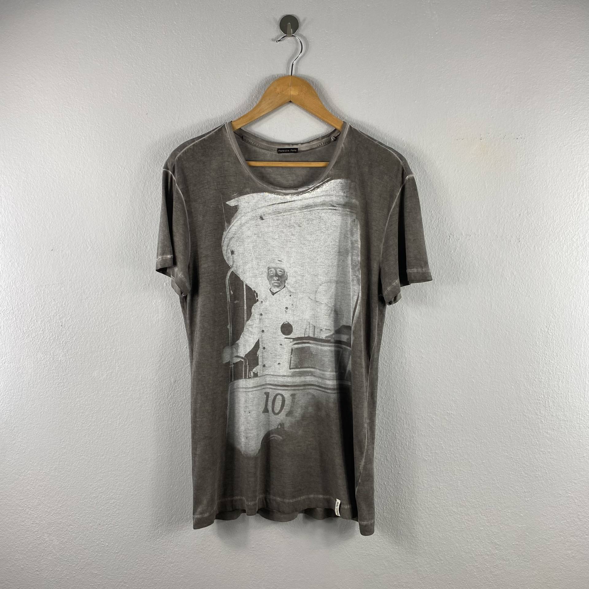 Patrizia Pepe Art Lässige Herrenbekleidung Design Kunst Herren 101 Marke Vintage Distressed Designer Robuste Outfits Mode Top T-Shirt Braun Groß von Tracstore