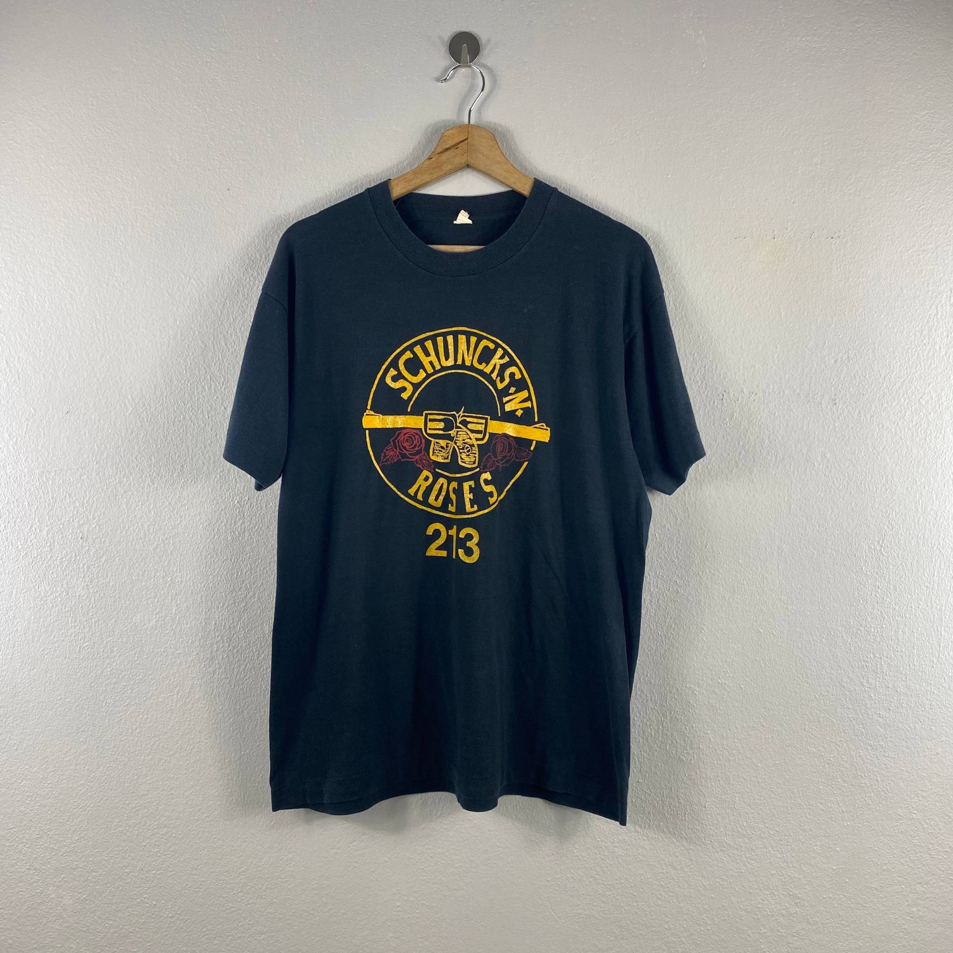 Vintage 80Er Jahre Schuncks N Roses Ligonier Valley Super Star Day Usa Paperthin Made in Style Design Rock Casual Top T-Shirts T-Shirt Schwarz Groß von Tracstore