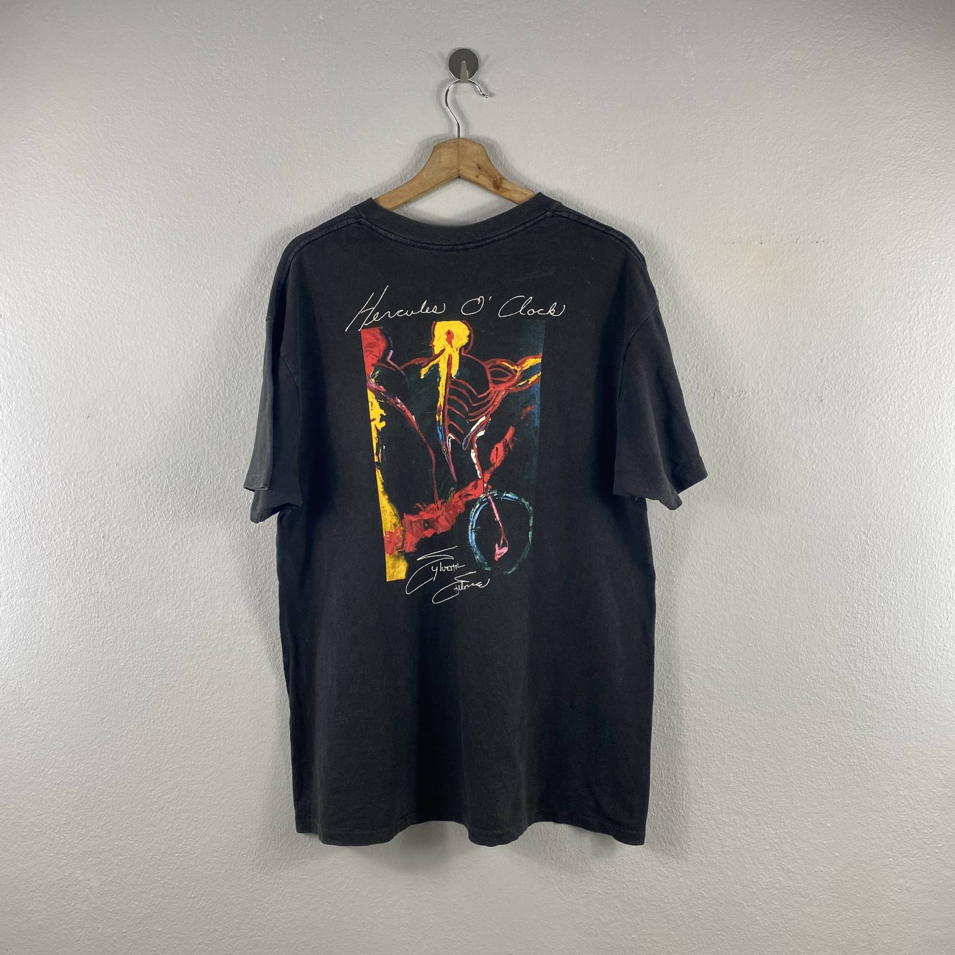 Vintage 90Er Jahre Planet Hollywood Promi Edition Sylvester Stallone Hercules O Clock Künstler Casual Design Film Top T-Shirt Schwarz Large von Tracstore