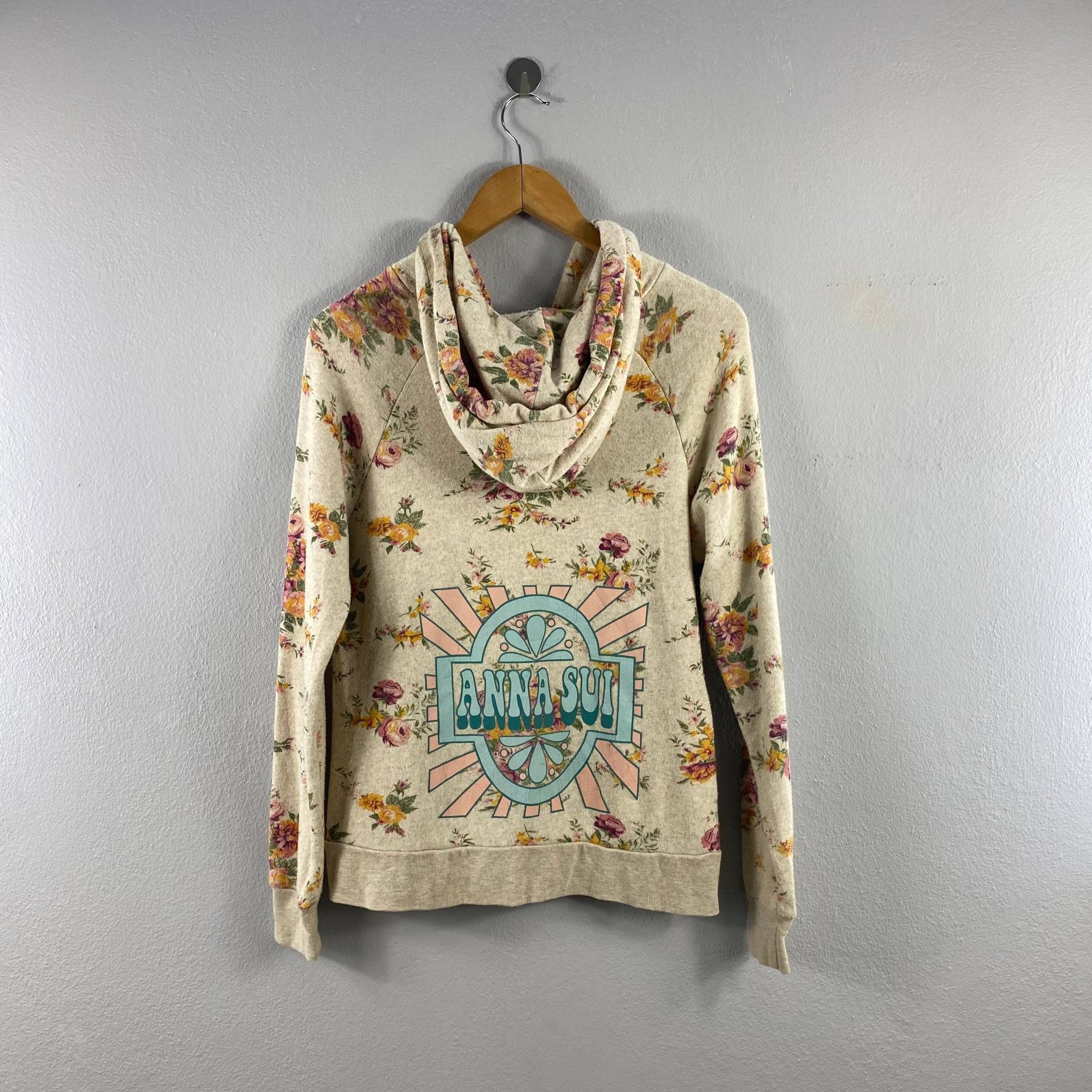 Vintage Anna Sui Zipper Floral All Over Design Stilvolle Womens Casual Brand Outfit Designer Jacke Blume Hoddie Pullover Weiß Kleine Größe von Tracstore