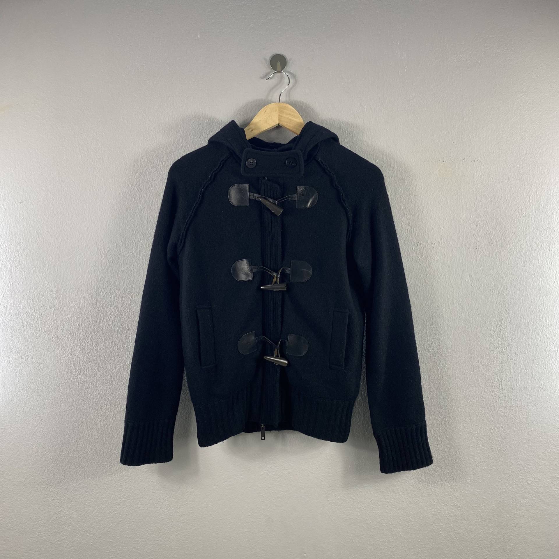 Vintage Burberry London Wolle Hoddie Stilvolle Casual Mode Outfits Stil Toggle Karo Design Bombers Windjacke Schwarz Kleine von Tracstore