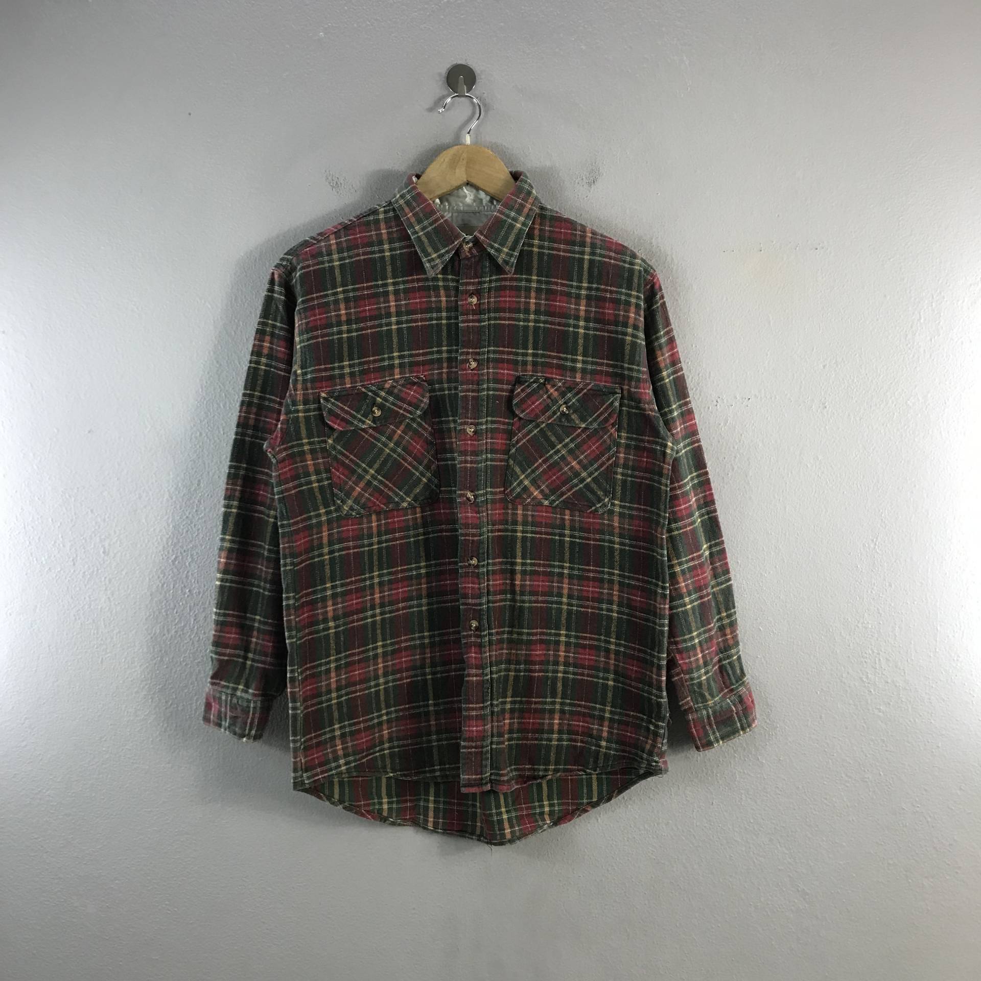 Vintage Geronimo Karierte Tartan Herrenmode Wolle Stil Lässige Arbeitskleidung Outfits Mode Flanellhemd Oxford Buttondown Grün Medium von Tracstore