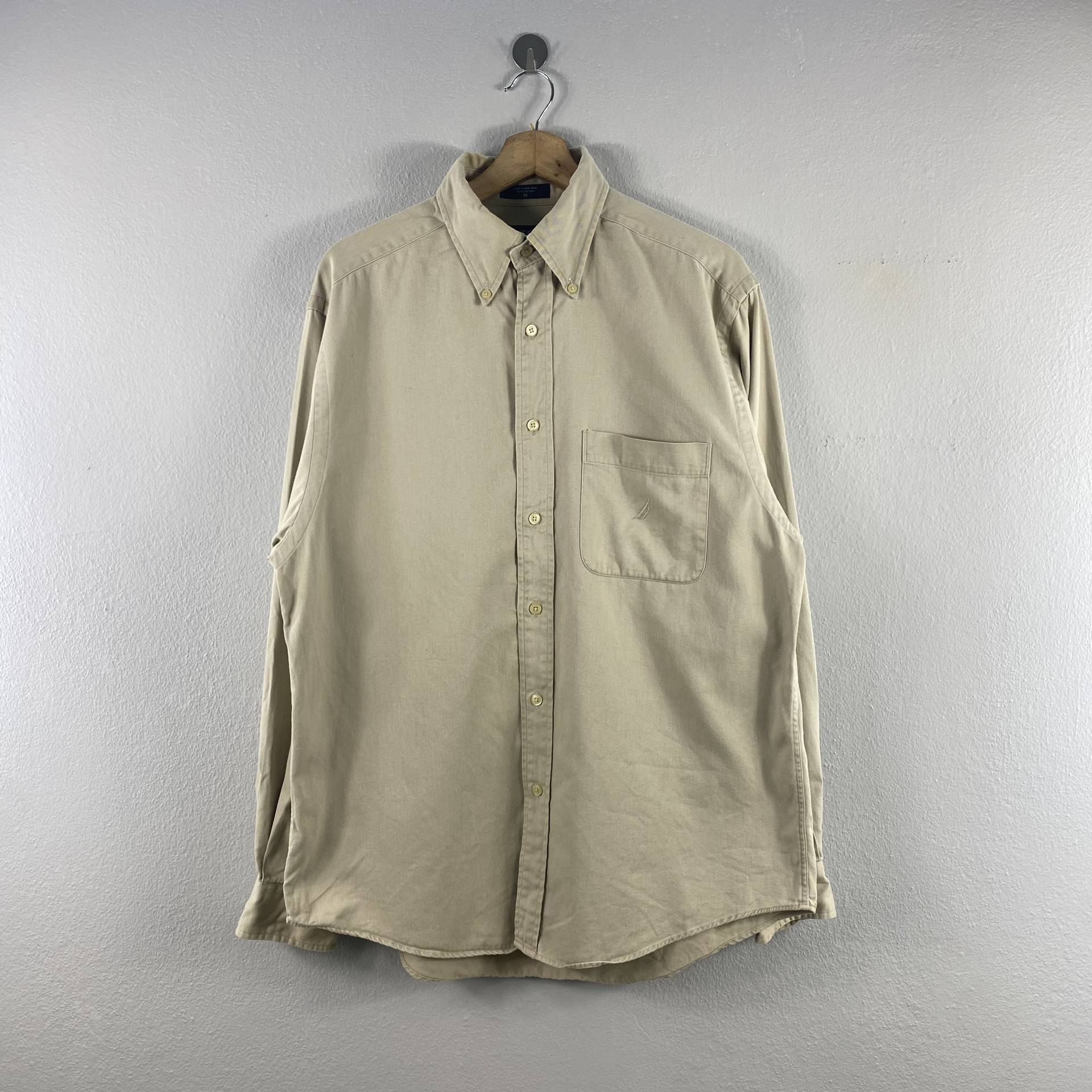 Vintage Nautica Segelyacht Schlicht Lässig Stickerei Logo Herrenmode Stil Design Shirt Outfits Mode Oxford Buttondown Beige Medium von Tracstore