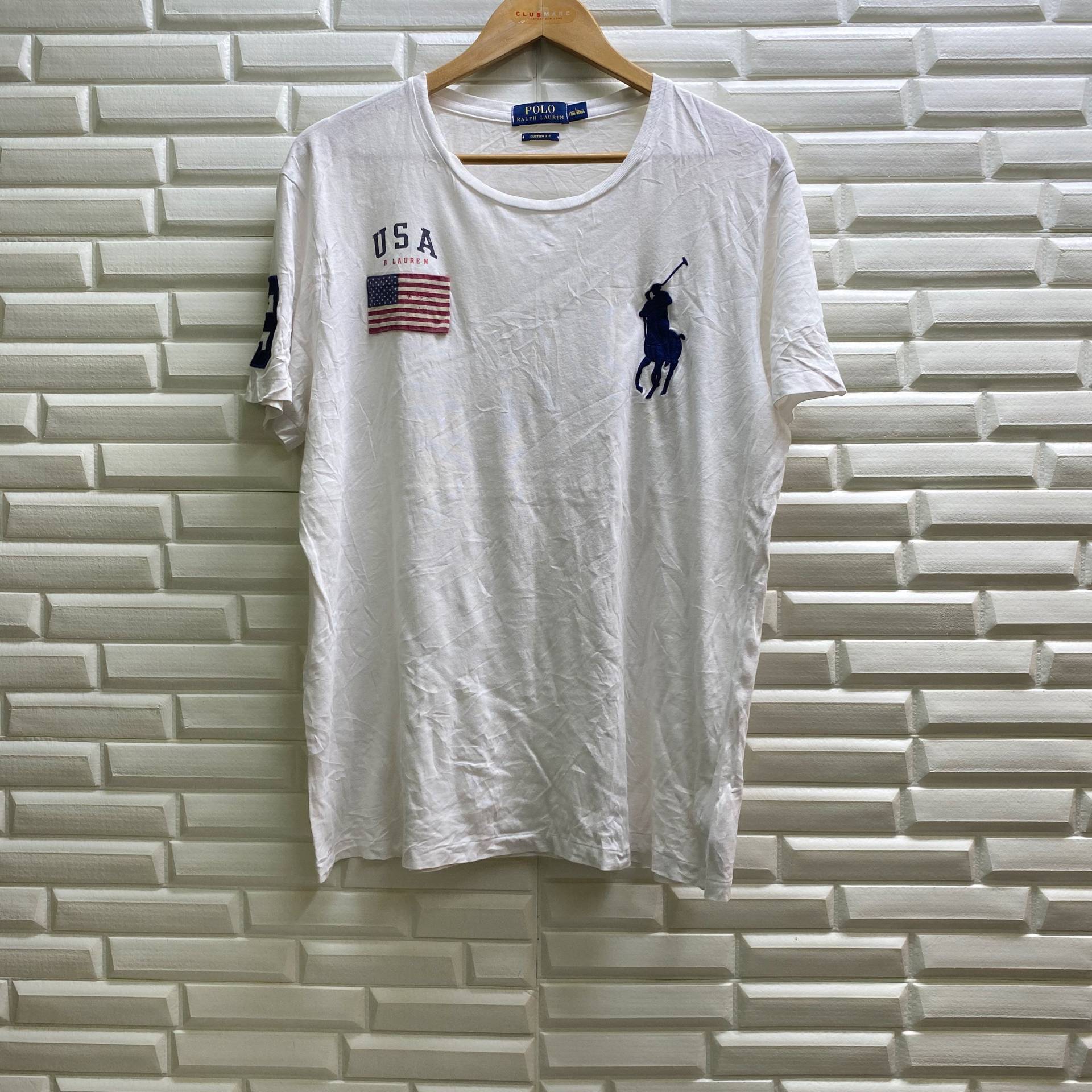 Vintage Polo Ralph Lauren Big Pony Usa No 3 Style Stickerei Logos Design Lässige Custom Fit Top T-Shirt Weiß Große Größe von Tracstore