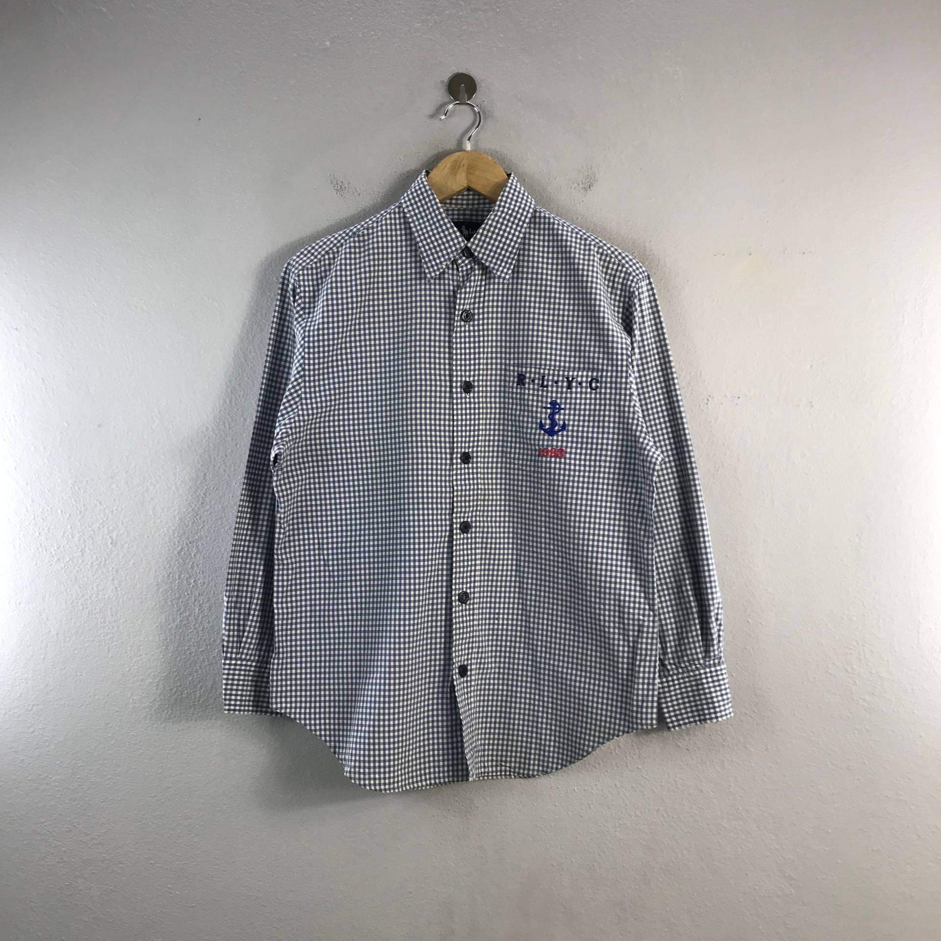 Vintage Polo Ralph Lauren Yacht 1993 Kariert Herrenbekleidung Casual Style Funktioniert Lässige Outfits Mode-Hemd Oxford Buttondown Blau Groß von Tracstore