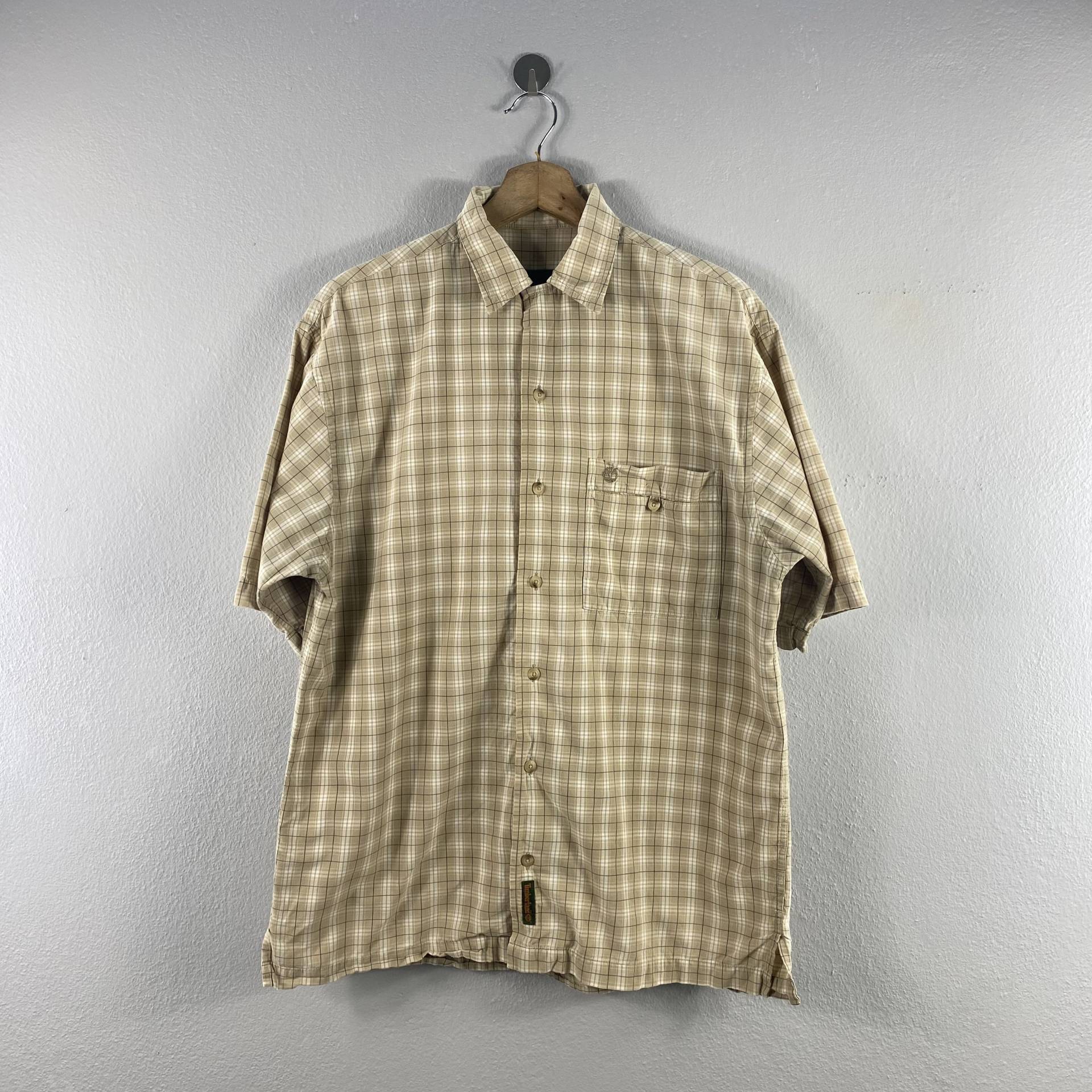 Vintage Timberland Kariert Tartan Outdoor-stil Casual Design Marke Herrenbekleidung Outfits Mode-Hemd-Ärmel Oxford Buttondown Beige Klein von Tracstore