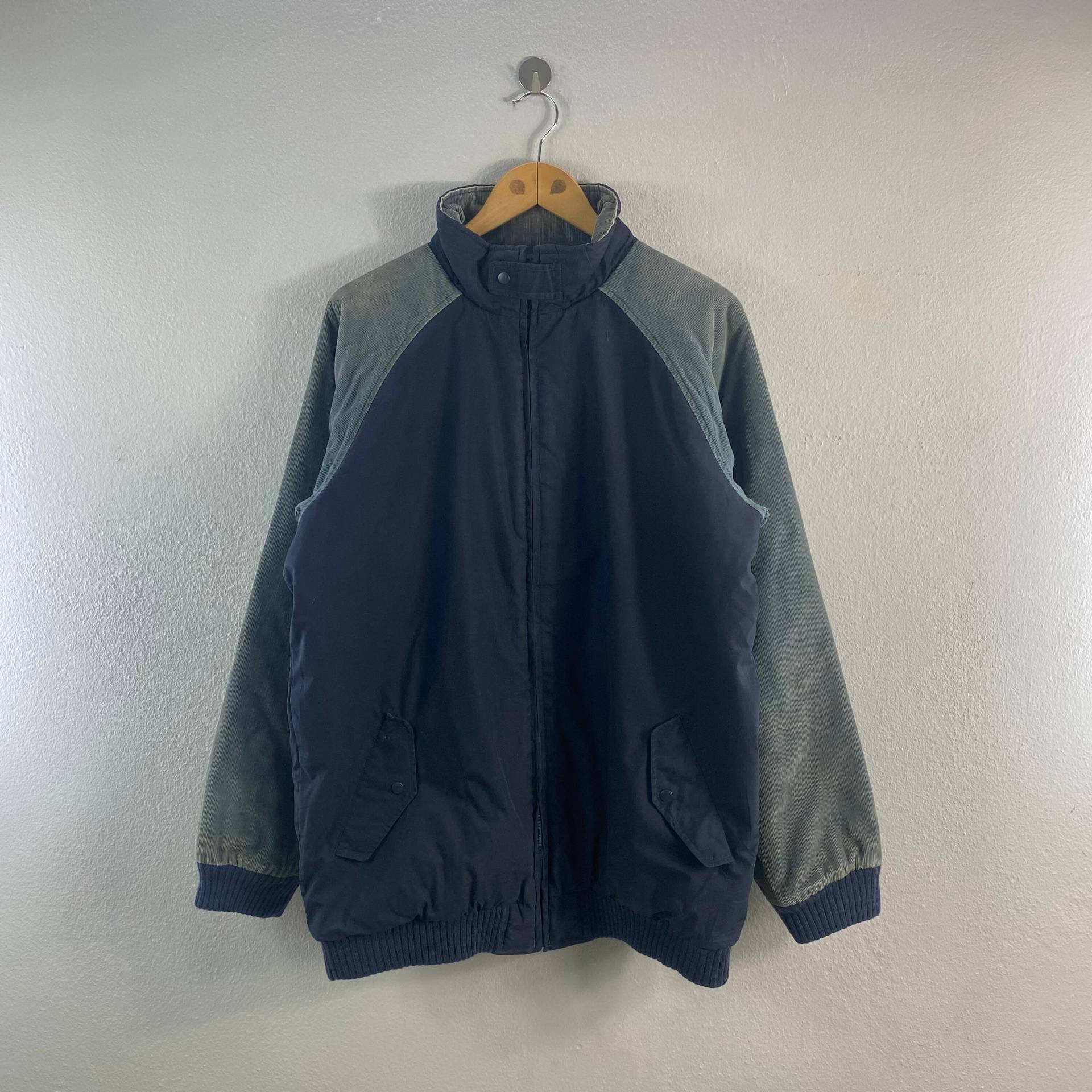 Vintage Woolrich Licht Casual Stil Reißverschluss Colorblock Herrenbekleidung Oberbekleidung Outfits Mode Bomber Windjacke Blau Groß von Tracstore