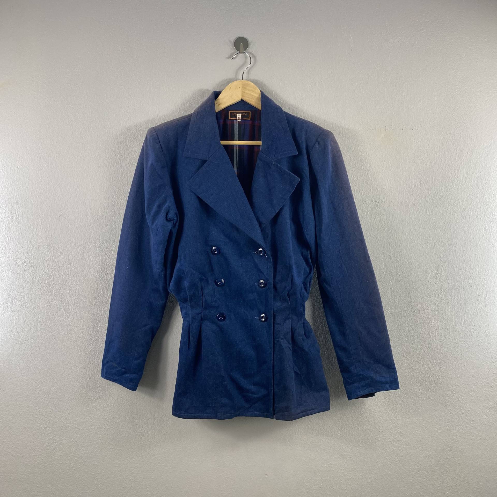 Vintage Yvessaintlaurent Paris Co Wear Denim Damen Ysl Doppelbrust Mode Outfits Mantel Stilvolle Bomber Windjacke Blau 36 Größe von Tracstore