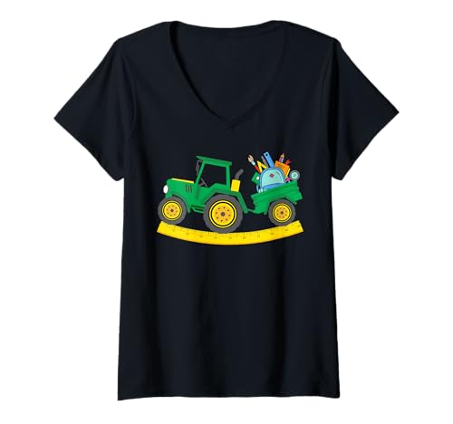 Damen Schulanfang Traktor Bauer Jungen Schulanfang Kinder T-Shirt mit V-Ausschnitt Damen Schulanfang Traktor Bauer Jungen Schulanfang Kinder T-Shirt mit V-Ausschnitt von Tractor Back To School Farming Tractor Farm Lover