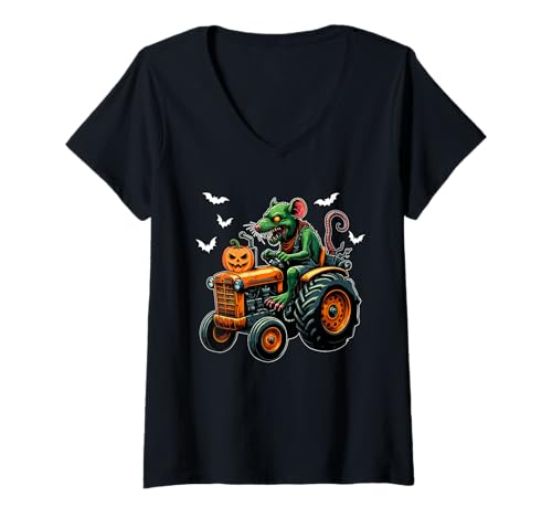 Damen Horror Rat As Zombies Driving Tractor Halloween Driver T-Shirt mit V-Ausschnitt Damen Horror Rat As Zombies Driving Tractor Halloween Driver T-Shirt mit V-Ausschnitt von Tractor Halloween Costume